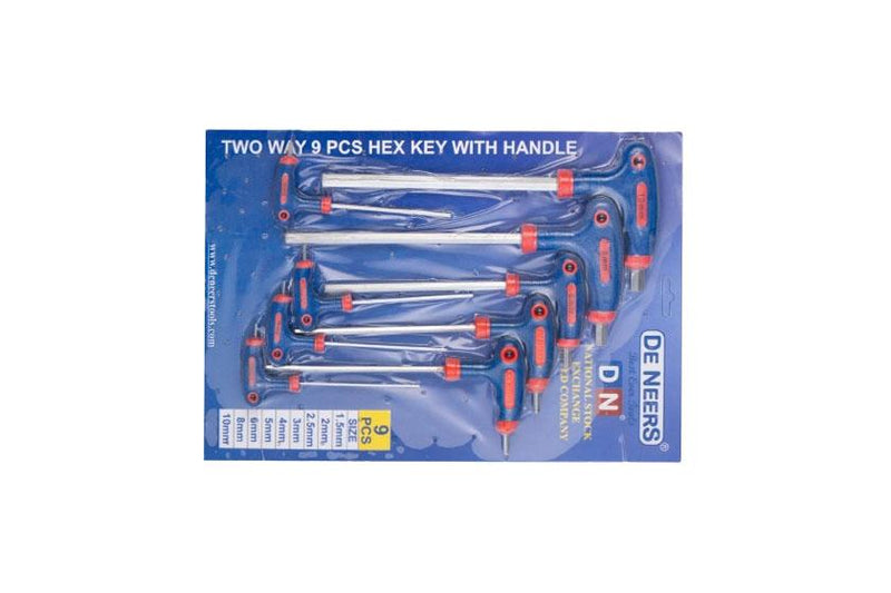 De Neers Two Way Hex Key Set With Handle 9pcs