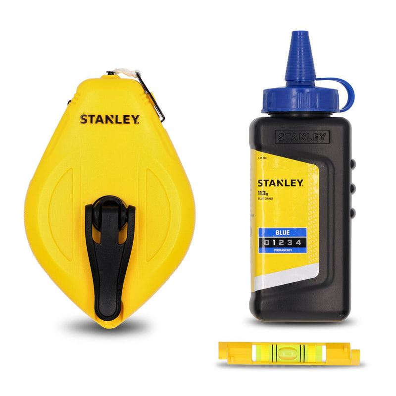 Stanley STHT47113-0 1:1 Plastic Chalk Reel with Blue Chalk & Level Kit 30m