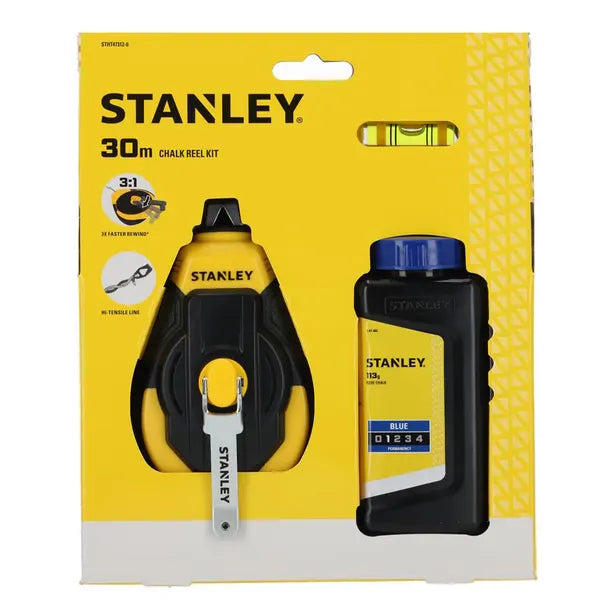Stanley STHT47312-0 3:1 Plastic Chalk Reel with Blue Chalk & Level Kit 30m