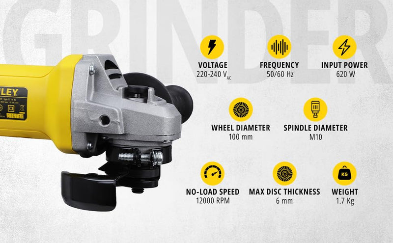 Stanley SG6100 620W Slimline Small Angle Grinder