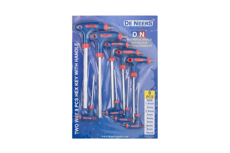 De Neers Two Way Hex Key Set With Handle 9pcs