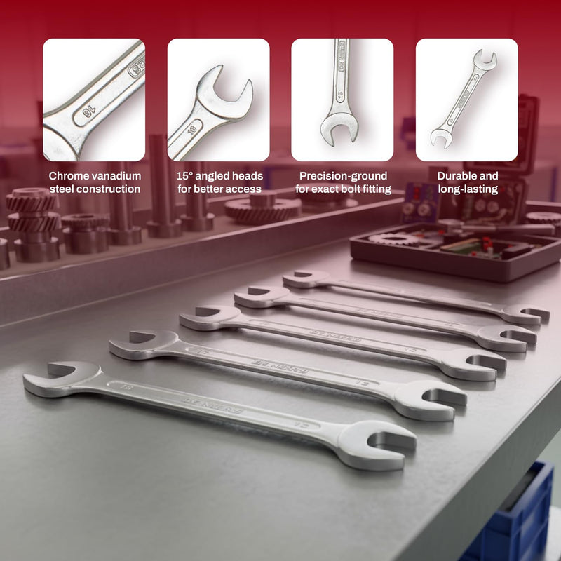 De Neers 12-8M Double Open End Spanners Set of 8Pcs