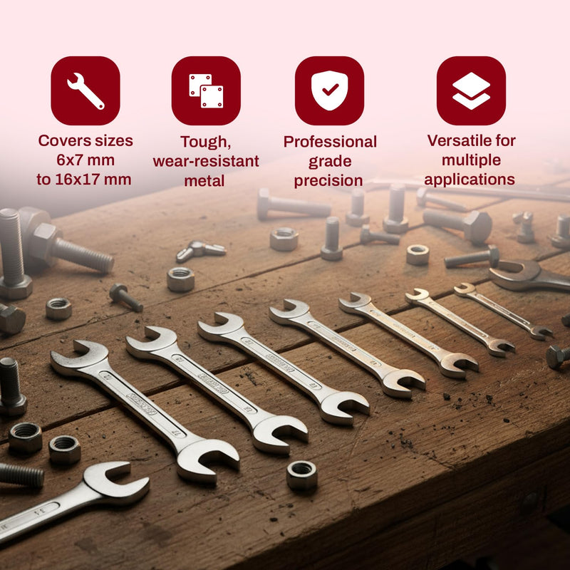 De Neers 12-6M Double Open End Spanners Polished Set of 6Pcs