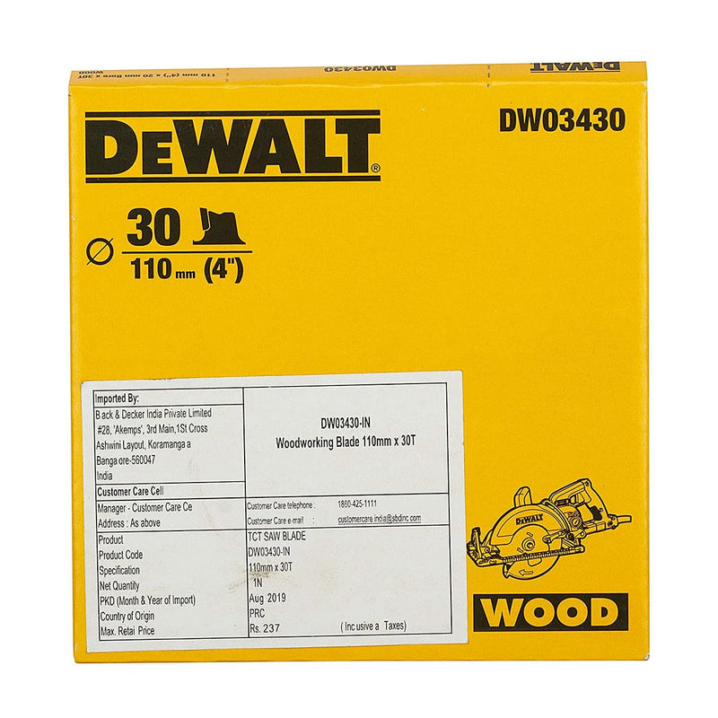 Dewalt DW03430-IN 4 Inch 30 Teeth 110mm Out Dia TCT Woodworking Circular Saw Blade
