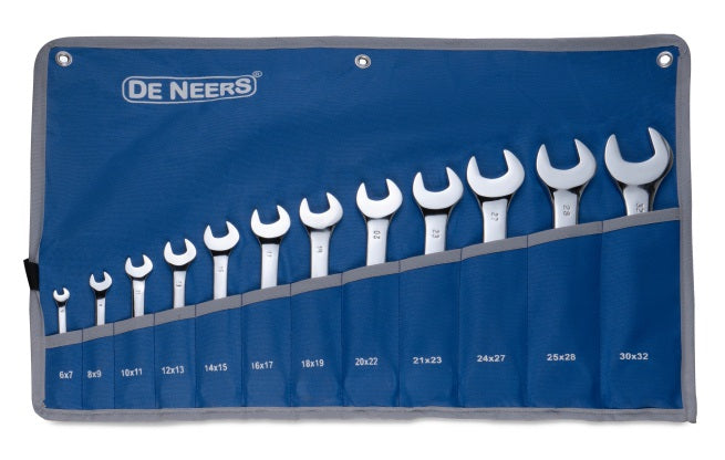 De Neers 12ELP-12M Double Open End Spanners Elliptical Mirror Finish Set of 12 Pcs