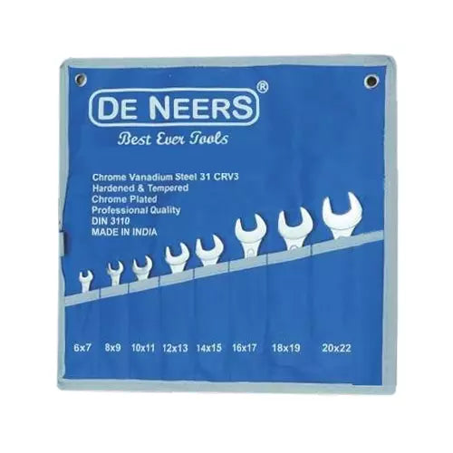 De Neers 12-8MHP Double Open End Spanners Polished Head Set of 8Pcs