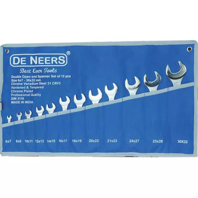 De Neers 12-12MHP Double Open End Spanners Polished Head Set of 12Pcs