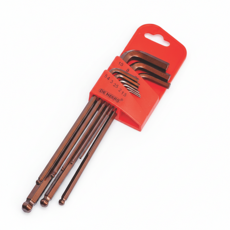 De Neers Brown Extra Long Arm Ball End Allen Key Set (9 Pcs)