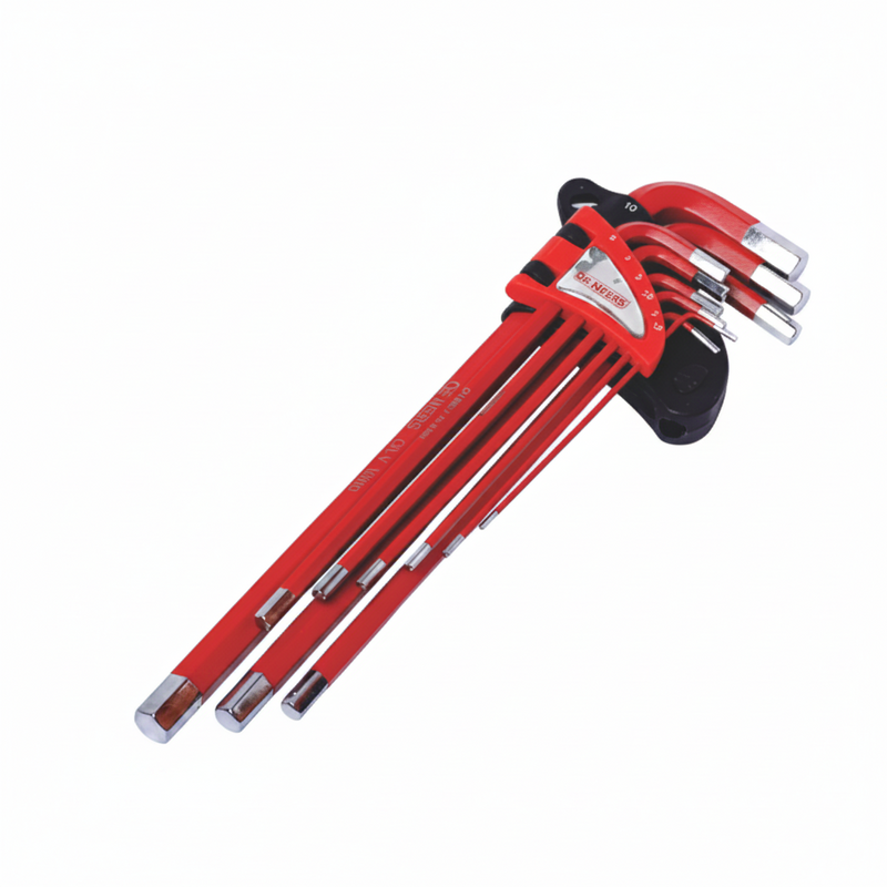 De Neers Red Powder Coating Extra Long Arm Flat End Allen Key Set (9 Pcs)