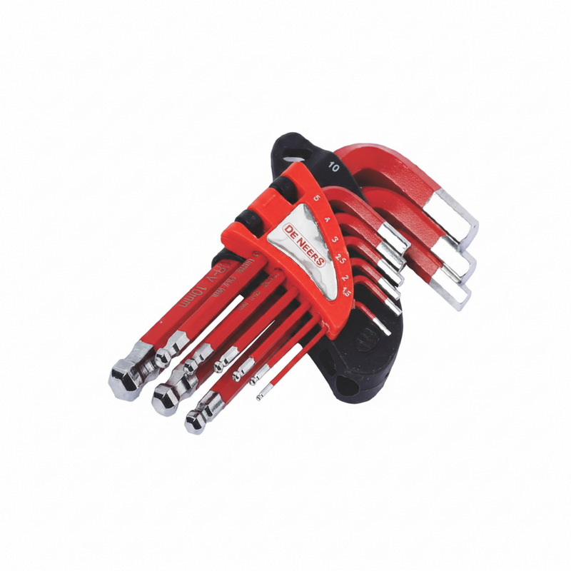 De Neers Red Powder Coating Short Arm Ball End Allen Key Set (9 Pcs)