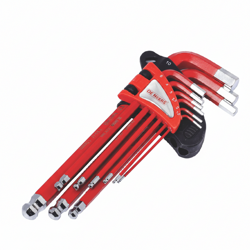 De Neers Red Powder Coating Long Arm Ball End Allen Key Set (9 Pcs)