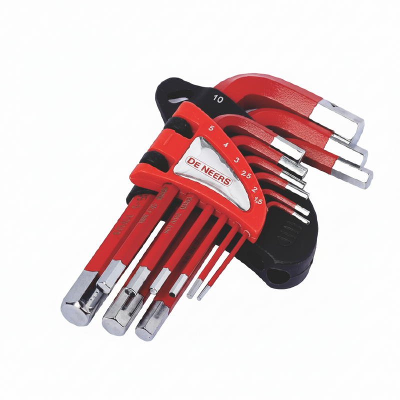 De Neers Red Powder Coating Short Arm Flat End Allen Key Set (9 Pcs)