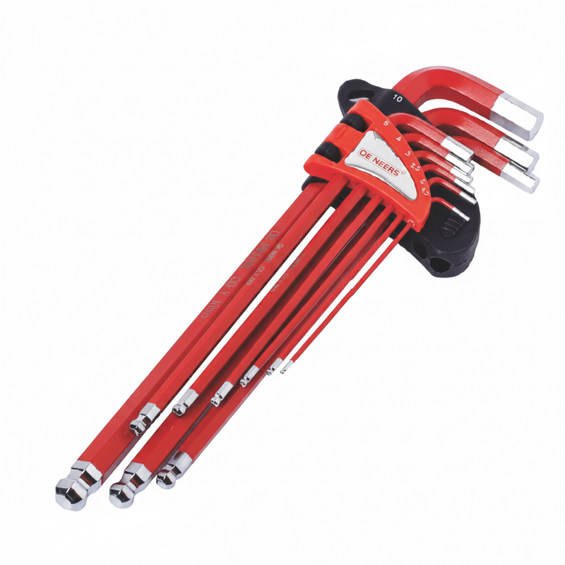 De Neers Red Powder Coating Extra Long Arm Ball End Allen Key Set (9 Pcs)