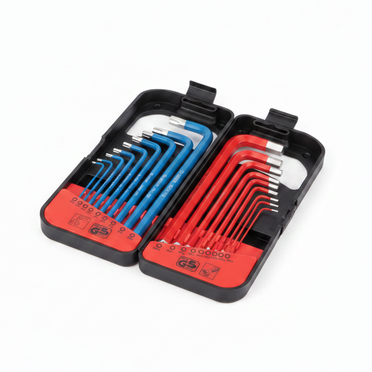 De Neers Red Powder Coating Long Arm Ball End Hex Key And Long Arm Torx Key Set (18 Pcs)
