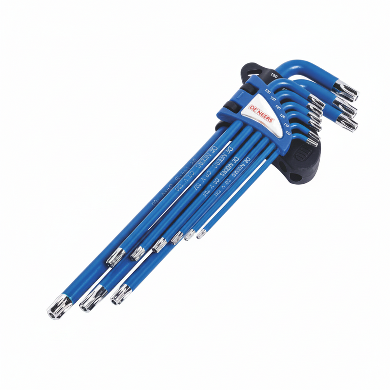 De Neers Blue Powder Coating Extra Long Arm Torx Allen Key Set (9 Pcs)