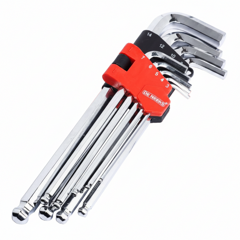 De Neers Mirror Extra Long Arm Ball End Allen Key Set 9pcs