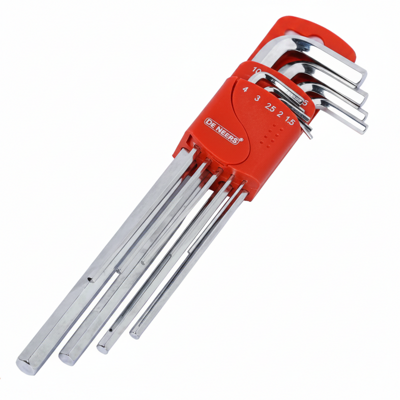 De Neers Mirror Extra Long Arm Flat End Allen Key Set 9pcs