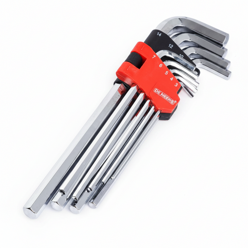 De Neers Mirror Extra Long Arm Flat End Allen Key Set 9pcs (3 to 14mm)