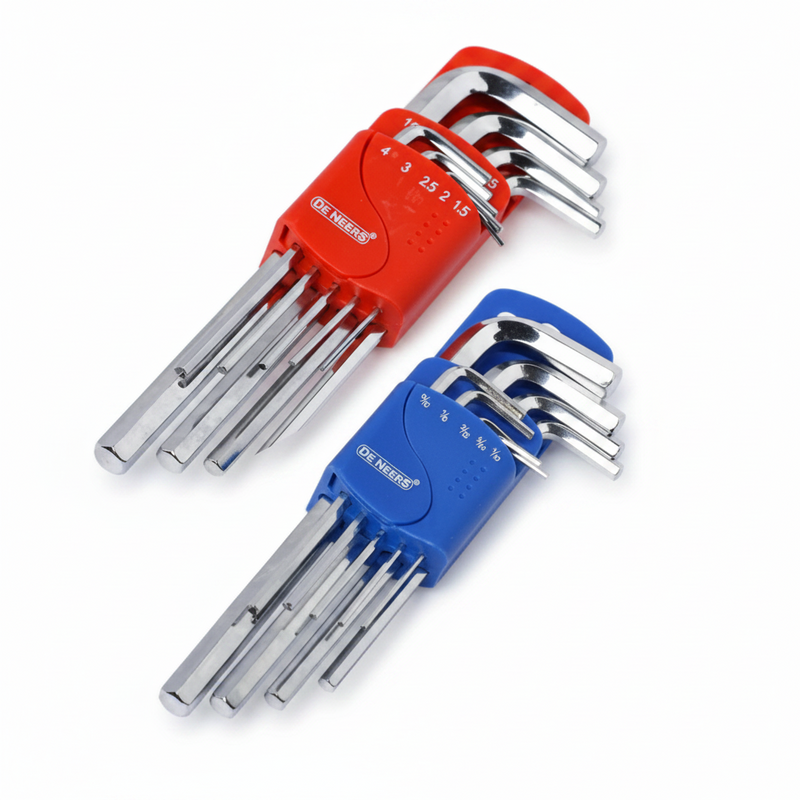 De Neers Mirror Sae Metric Long Arm Flat End Hex Key Set 18pcs