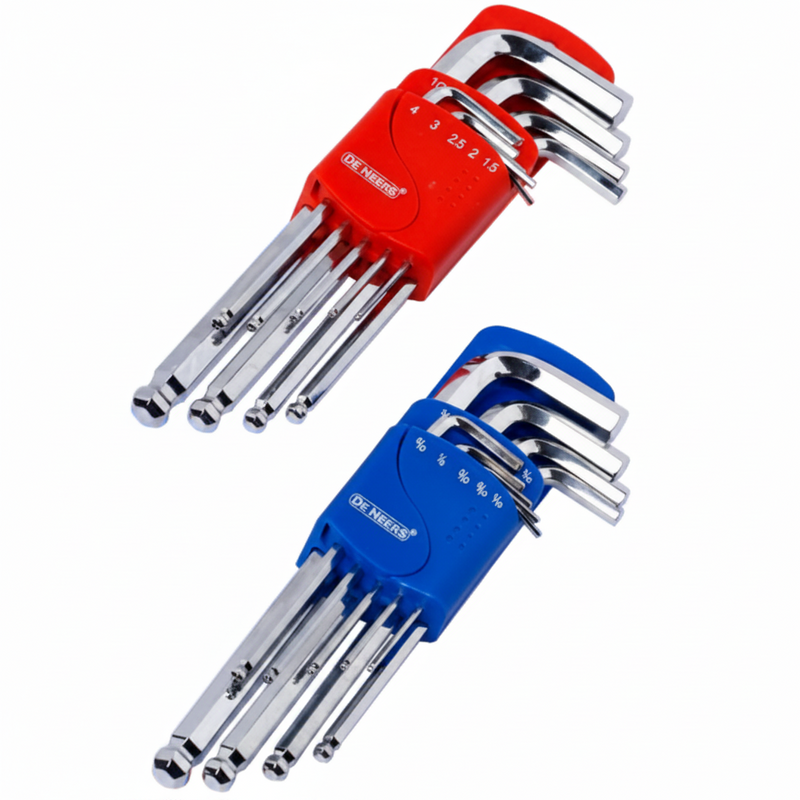 De Neers Mirror Sae Metric Long Arm Ball End Hex Key Set 18pcs