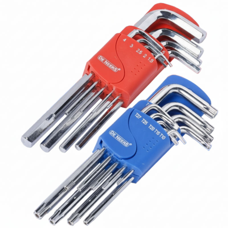 De Neers Mirror Metric Long Arm Flat End Hex Key and Torx Set 18pcs