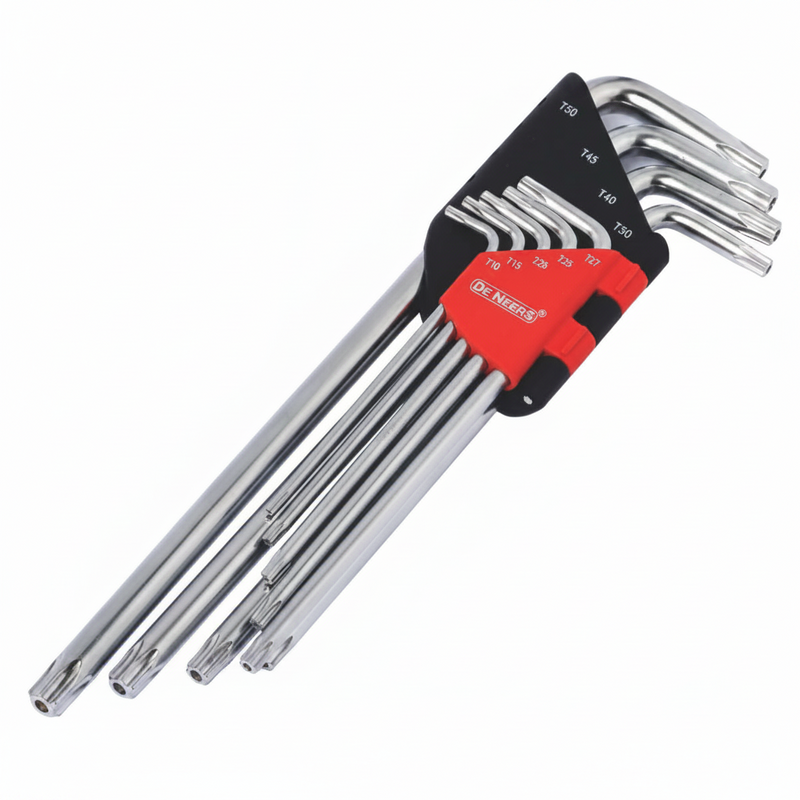 De Neers Chrome Extra Long Arm Torx Allen Key Set 9pcs
