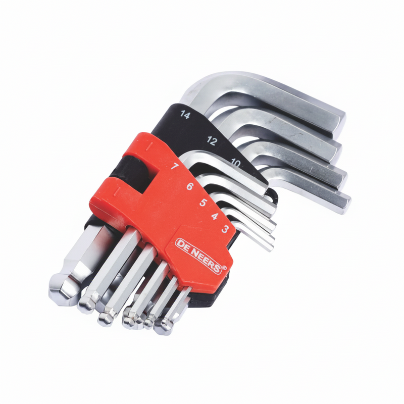 De Neers Chrome Short Arm Ball End Allen Key Set 9pcs