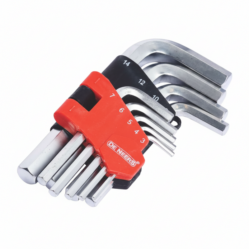 De Neers Chrome Short Arm Flat End Allen Key Set 9pcs