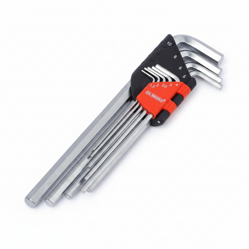 De Neers Chrome Extra Long Arm Flat End Allen Key Set 9pcs