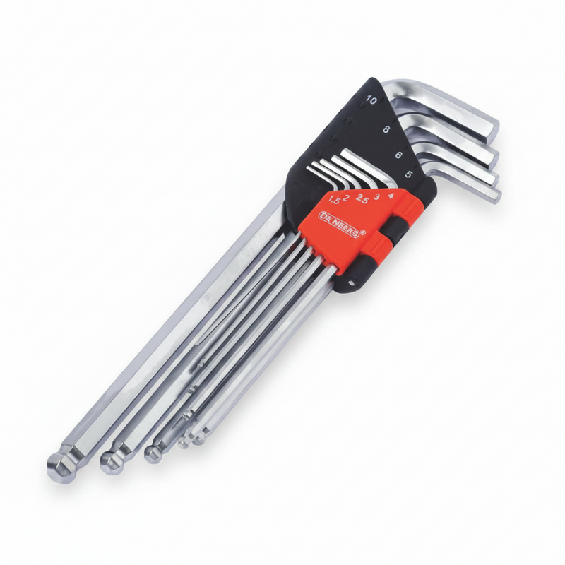 De Neers Chrome Extra Long Arm Ball End Allen Key Set 9pcs