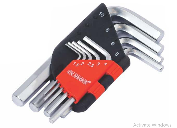De Neers Chrome Short Arm Flat End Allen Key Set 9pcs (Pack of 2)