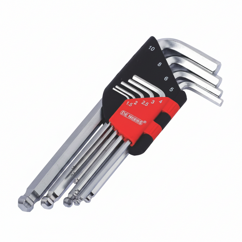 De Neers Chrome Long Arm Ball End Allen Key Set 9pcs