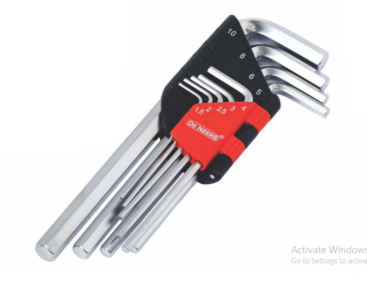 De Neers Chrome Long Arm Flat End Allen Key Set 9pcs