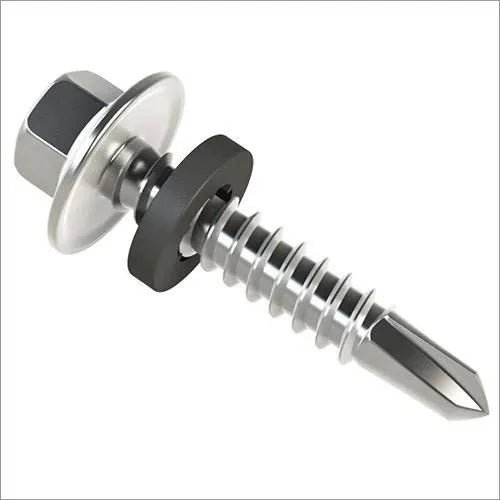No.12 Zinc Plated Hex Washer Head With Rubber Washer Fine Thread Self Drilling Screws