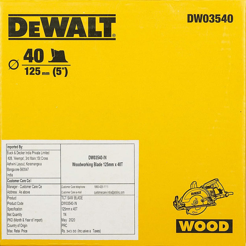 Dewalt DW03540-IN 5 Inch 40 Teeth 125mm Out Dia TCT Woodworking Circular Saw Blade