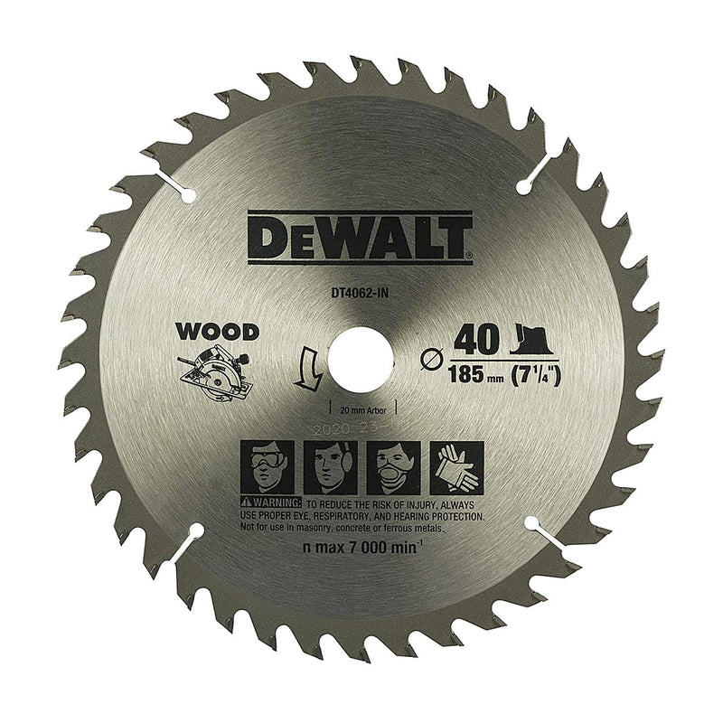 Dewalt DT4062-B1 7-1/4 Inch 40 Teeth 185mm Out Dia TCT Woodworking Circular Saw Blade