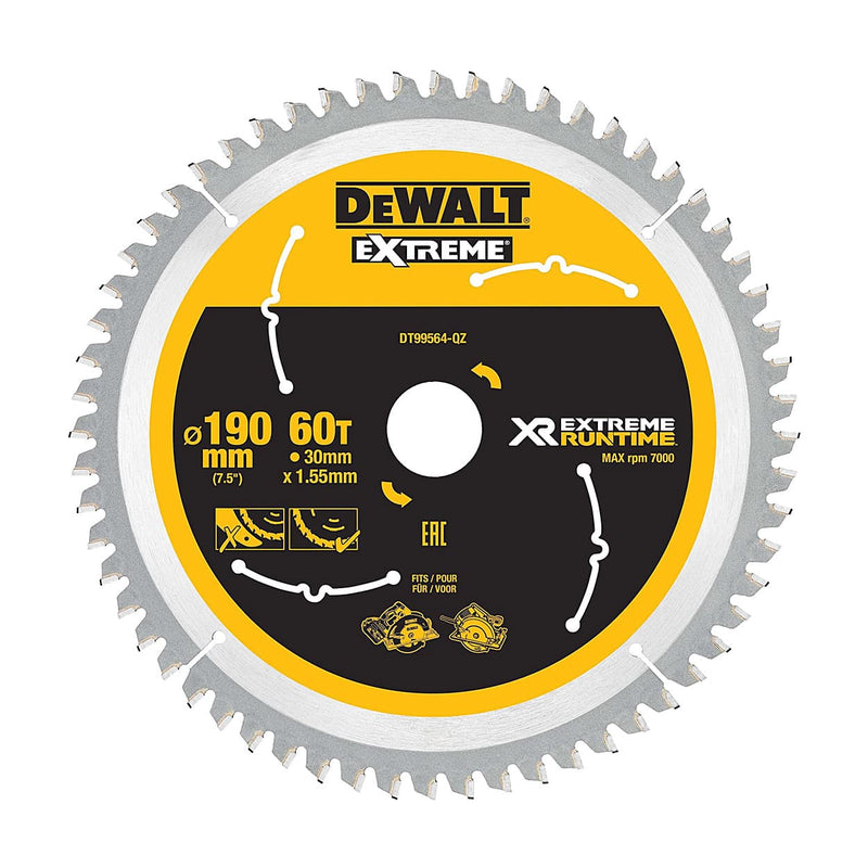 Dewalt DT99564-QZ 7-1/2 Inch 60 Teeth 190mm Out Dia XR Extreme Runtime Circular Saw Blade