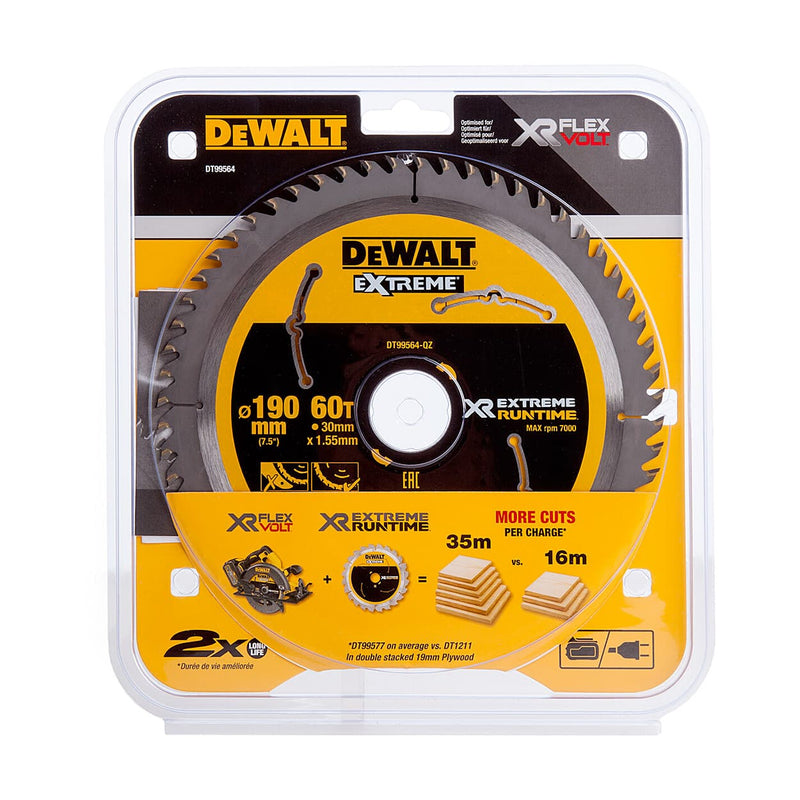 Dewalt DT99564-QZ 7-1/2 Inch 60 Teeth 190mm Out Dia XR Extreme Runtime Circular Saw Blade
