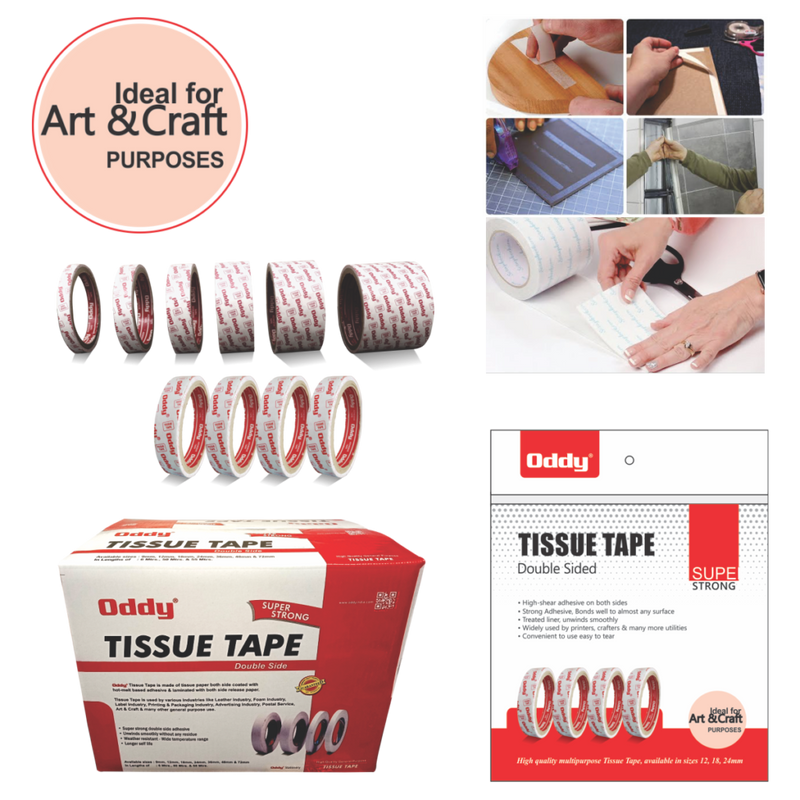 Oddy Tissue Tape - Double Sided 12mm x 6 Mtrs
