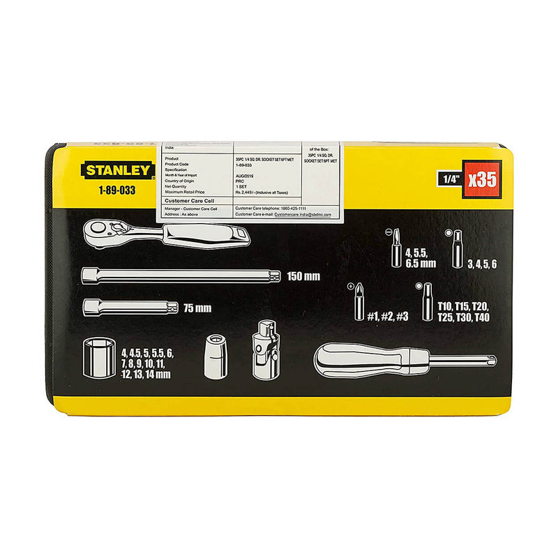 Stanley 1-89-033 1/4Inch Sq. Drive 6 PT Socket and Bit Mechanic Tool Kit