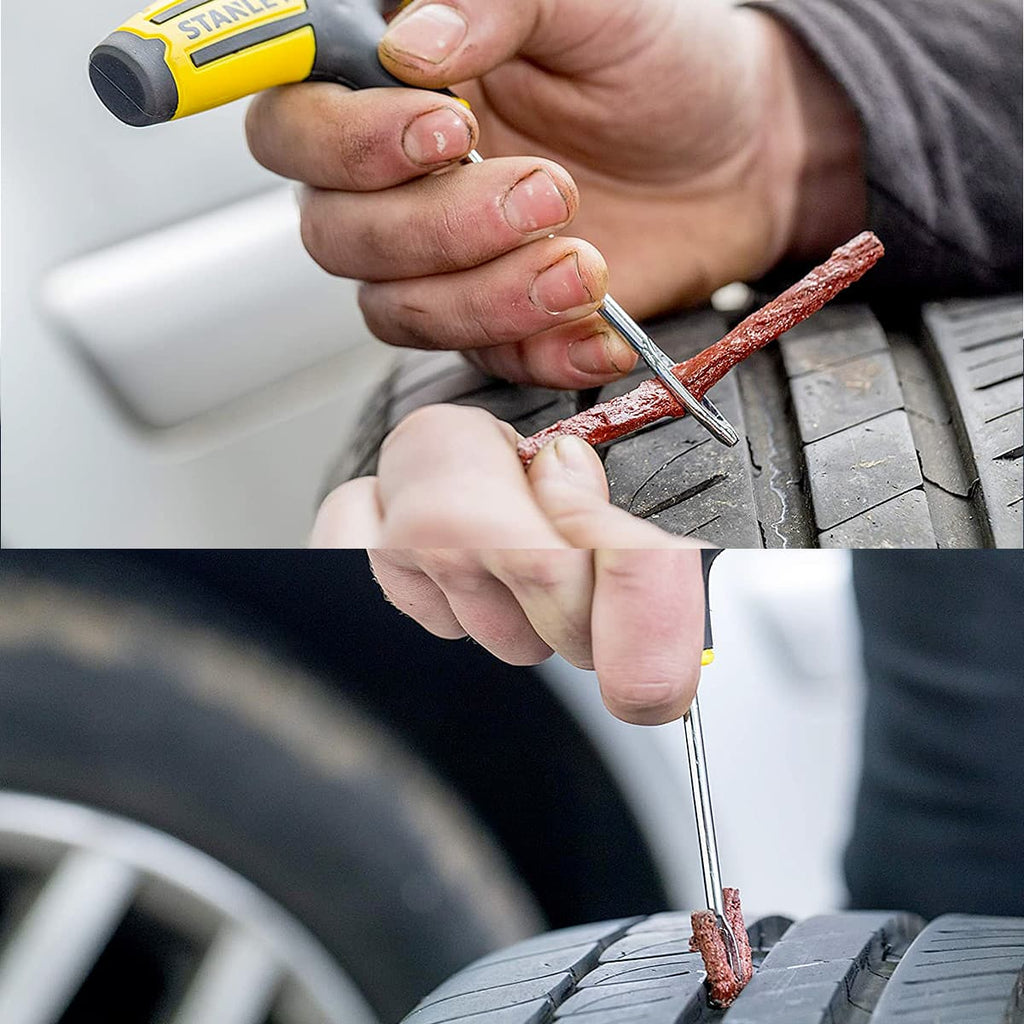 STANLEY Flat Tubeless Tire Repair Kit - Fix Punctures Without Removing Tire, Includes Reamer, Plugger & 5 Plugs